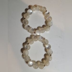 Pair Of Elegant White Glass Beaded Stretchy Bracelets